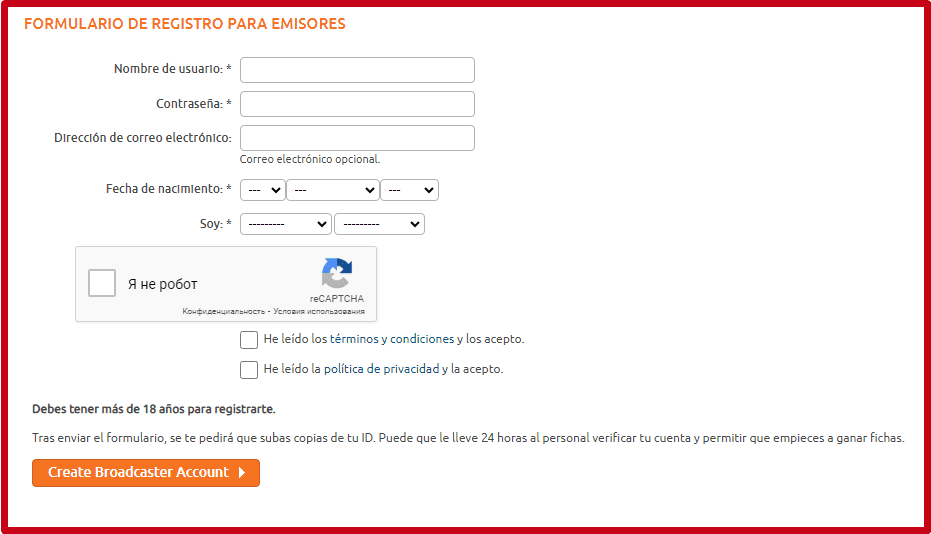 Registrar un modelo web en Chaturbate