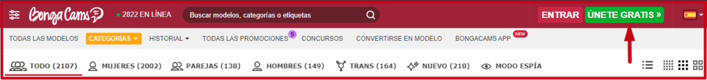 Registro de usuarios de Bongacams