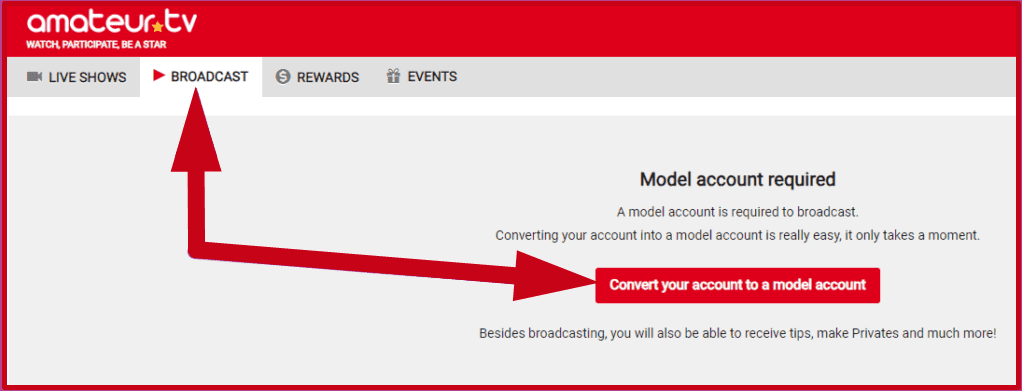 Registro de Modelo Web en Amateur Tv: Paso 3