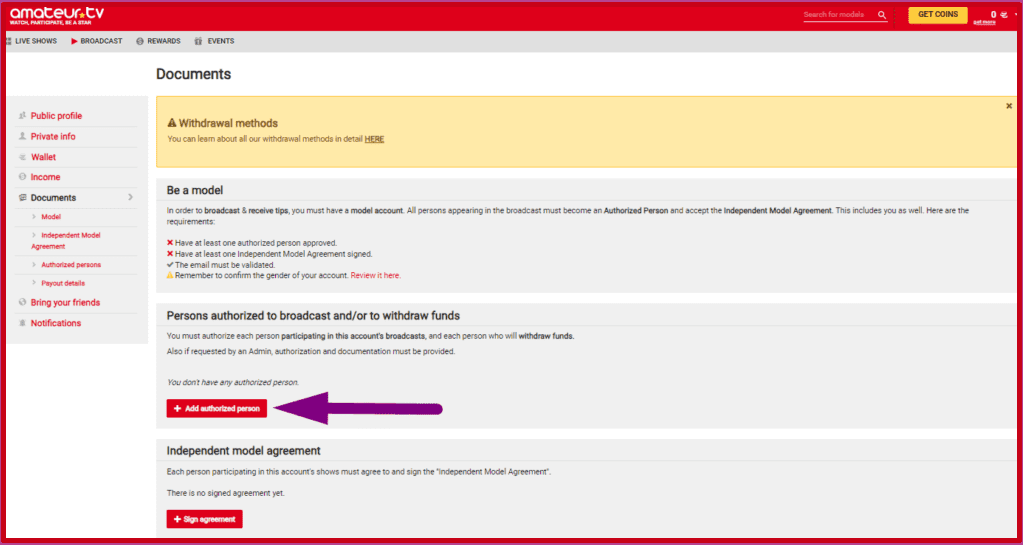 Registro de Modelo Web en Amateur Tv: Paso 4