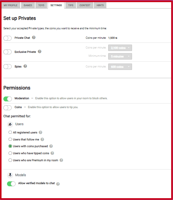 Menú de configuración del modelo web en Amateur Tv
