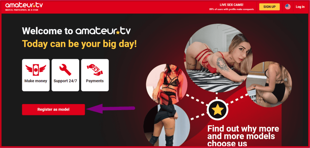 Registro de Modelo Web en Amateur Tv: Paso 1