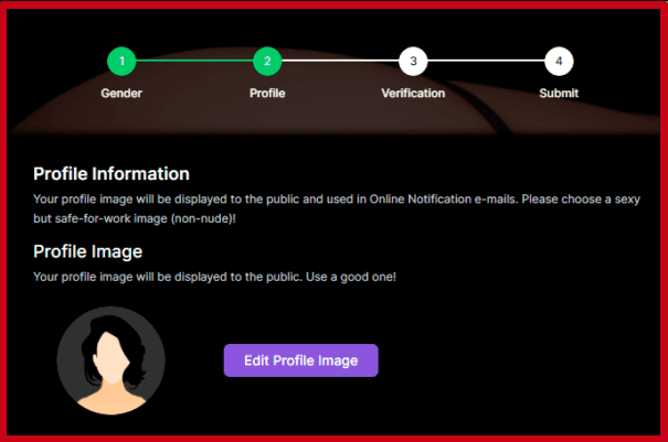 Página de registro de modelos en Cherry.tv: subir una imagen de perfil